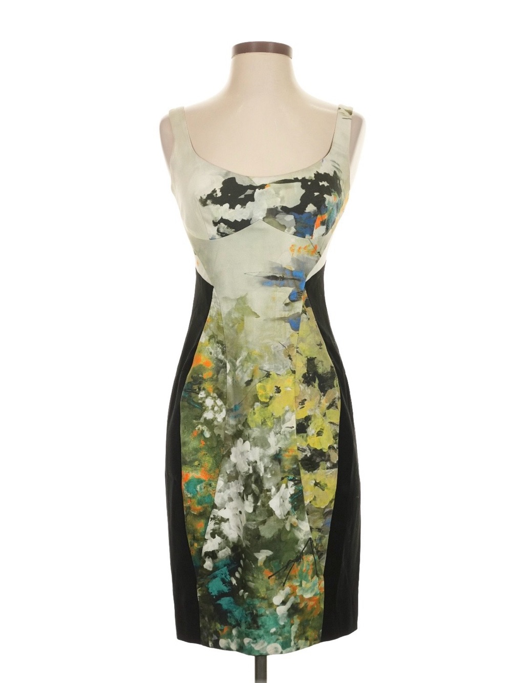 BLACK HALO Black Sheath Dress with Abstract Floral Panel 10097